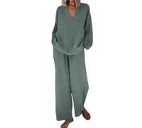 Co Ord Set per le donne Petite Plus Size, cotone lino abiti da donna oversize scollo a V camicie a maniche lunghe pantaloni larghi gamba dritta pantaloni a lunghezza intera set completi comodi abiti