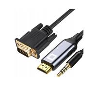 CO2 Cavo da VGA D-SUB a HDMI 2K/60Hz con mini jack audio, Full HD 1080p, Plug & Play, placcato oro, adattatore unidirezionale, convertitore, compatibile con monitor, proiettori, alluminio grigio (1 m)