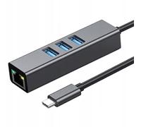 CO2 Scheda di rete USB C a Ethernet, 3 x USB, adattatore Gigabit RJ-45 LAN 10/100/1000 Mbps, Plug & Play, indicatori LED, Chip Realtek RTL8153, Alluminio Space Gray, compatibile con MacBook, PC, TV