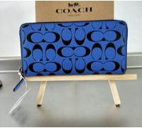 COACH CA298 Portafoglio lungo con cerniera firma in pelle blu nero outlet