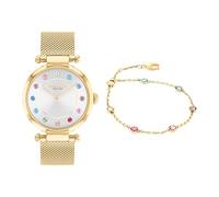 Coach Elliot - Set regalo per orologio e gioielli da donna, cinturino scorrevole regolabile, orologio al quarzo 2H, cinturino in rete, impermeabile fino a 3 atm, adatto per giorno o notte, 28, Laccato