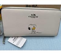 Coach F53773 Snoopy Portafoglio Lungo con Zip Around OUTLET Pelle Bianco Wood...