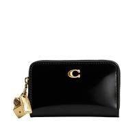 Coach Portafoglio da donna Essential Small Zip Around in pelle Spazzolato con charm, B4/nero, taglia unica