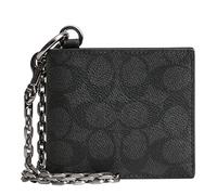 Coach Portafoglio da uomo con catena in tela, firma carbone, taglia unica, colore antracite, taglia unica, portafoglio Billfold con catena in tela firmata