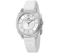 Coach Women's 14503146 Mini Boyfriend Signature White Silicone Strap Silver Tone Watch