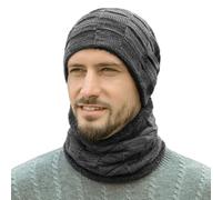 COACOM 1 berretto invernale 2 in 1 set di sciarpe, berretto da uomo, sciarpa, berretto lavorato a maglia, cappello ispessito, adatto per il calore invernale all'aperto (nero), Grigio/Nero, Taglia