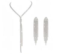 COACOM 1 Collana di Diamanti Scintillanti E 1 Paio di Orecchini, Accessori in Argento Scintillante, Lunga Catena di Maglione A Forma di Y, Adatta per l'Abbigliamento da Festa E per L'Uso Quotidiano.