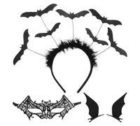 COACOM 1 Fascia per La Testa, 1 Maschera per Gli Occhi, 1 Paio di Forcine, Oggetti di Ruolo di Gioco di Ruolo, Moda Sexy, Accessori in Costume Neri.