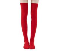 COACOM 1 paio di calzini sopra il ginocchio, da donna, casual, alti, caldi, calze elastiche da donna, sopra il ginocchio, calze al ginocchio (rosso), Colore: rosso, taglia unica petite