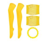 COACOM 1 Paio Di Calzini Sopra Il Ginocchio Gialli, 1 Mezzo Guanto A Rete Da Pesca E 1 Braccialetto Acrilico, Abito Alla Moda, Accessori Per Giochi Di Ruolo, Adatti Per Abiti Personalizzati.