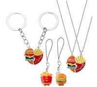 COACOM 1 Paio di Collane E 1 Paio di Portachiavi E 2 Cordini per Cellulare, Divertente Tema Hamburger E Patatine Fritte, Regalo di Compleanno per Ragazze, Adatto per La Decorazione Quotidiana.