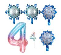 COACOM 1 Palloncino Numero 4, 2 Palloncini da Fiocchi di Neve, 2 Palloncini Rotondi in Fioctoni da Neve E 1 Candela Numero 4, Materiali per Feste di Compleanno per Bambini, Decorazioni per Feste.