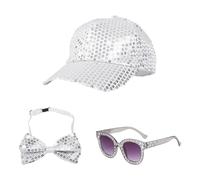 COACOM 1 Pezzo di Berretto da Baseball con Paillettes, 1 Pezzo di Occhiali da Sole, 1 Pezzo di Papillon, Abito Luccicante, personalità E Moda, Decorazione da Discoteca.