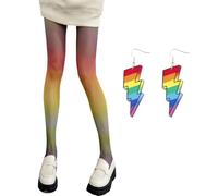 COACOM 1 Pezzo Di Calze Arcobaleno, 1 Paio Di Orecchini A Sospensione, Collant Sottili Sexy Per Donne, Personalità Creativa, Decorazione Comoda E Traspirante E Colorata Per L'Abbigliamento.