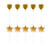 COACOM 10 Pezzi di Candele Dorate, Cuori A Stella, Plug-in per Torta Creativa, Multiuso, Decorazione Romantica per La Festa di Anniversario di San Valentino.