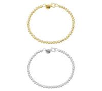 COACOM 2 Braccialetti di Perle Rotonde da Donna, Bracciali in Argento Sterling 925, Gioielli alla Moda del Tutto-Fiammifero, Squisiti Regali di Compleanno (Oro, Argento).
