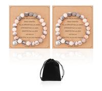 COACOM 2 bracciali in pietra naturale, 1 custodia nera, braccialetto dolce, grazioso ciondolo rosa, regalo per adolescenti, einstellbar, Pietra