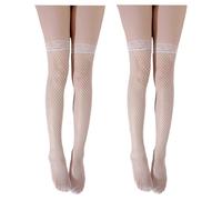 COACOM 2 Calze a Rete a Maglia in Pizzo di Seta Antiscivolo di Alta Qualità per Cosce da Donna, Sopra il Ginocchio, Sexy Trasparenti (Bianco)