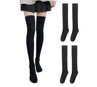 COACOM 2 calze sopra il ginocchio, in puro cotone, antiscivolo, ad alta elasticità, per ogni occasione, da donna, colore nero, Nero , 41