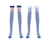 COACOM 2 Paia Di Calze A Strisce Blu E Bianche, Accessori Per Giocatori Di Ruolo, Comodi E Traspiranti, Calzini Classici Da Ginocchio Blu Scuro Da Donna, Decorazione In Maschera.