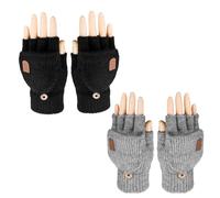 COACOM 2 paia di guanti senza dita in pile invernali unisex (nero, grigio)