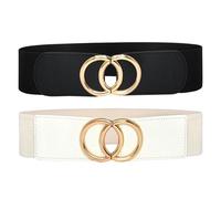 COACOM 2 Pezzi Di Cintura Circolare, Cintura Elastica Per Donne, Cinture Di Abbigliamento, Cinture Di Cravatta, Cinture Femminili (Nero, Bianco).