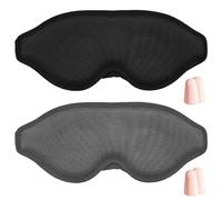 COACOM 2 Pezzi di Maschere per Gli Occhi per Dormire UltraSottili E 2 Paia di Tappi per Le Orecchie, vestibilità Leggera E Traspirante, Ombreggiatura Orbitale Profonda 10 Mm, Riposare E Viaggiare.