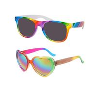 COACOM 2 Pezzi di Occhiali Colorati, Occhiali da Sole A Forma di Cuore Rettangolare Arcobaleno, Creativi E alla Moda, Universali per Uomini E Donne, Accessori per Abbigliamento per Feste.