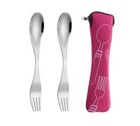 COACOM 2 Pz Forchette E Cucchiai, Borsa Posate, Acciaio Inossidabile, Portatile 2 in 1, Stoviglie Riutilizzabili Leggere Per Campeggi