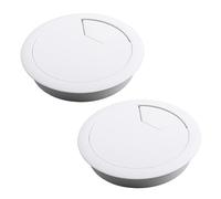 COACOM 2 rondelle bianche da 80 mm per la scrivania, scatola di gestione dei cavi, passacavo in plastica, 20 cm x 30 cm x 30 cm