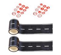 COACOM 2 rotoli di normale nastro autostrada con 2 adesivi stradali, nastro stradale, adesivo stradale, carta modello stradale, nastro stradale giocattolo.