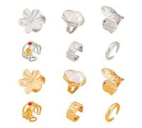 COACOM 2 Set di Anelli da Donna, Decorati con Elementi Floreali, Temperamento retrò, Impilamento E Combinazione Flessibili, Adatti per Abbigliamento Estivo, Abbigliamento da Festa, Oro.