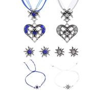 COACOM 2 Set di Gioielli Stella Alpina, Collana con Ciondolo d'Amore, Semplice Braccialetto Intrecciato, Orecchini Classici da Donna, Accessori di Abbigliamento Tradizionali Dell'Oktoberfest.