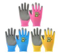 COACOM 3 Paia di Guanti da Giardinaggio per Bambini, Protettivi Antiscivolo Con Motivo a Rana, Universali per Ragazze e Ragazzi (Giallo, Rosa, Blu)