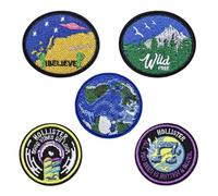 COACOM 5 Pezzi Toppe da Stiro Rotonde, Chiazze di Stoffa da Ricamo Creative E Personalizzate, Toppe di Badge alla Moda, Decorazione di Imballaggi per Pacchetti di Abbigliamento da Cucito Fai -da -Te.