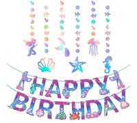 COACOM 6 Pezzi di Ornamenti A Tema Marino E 1 Pezzo di Banner di Compleanno, Materiali per Feste di Compleanno per Bambini, Disposizione delle Scene, Decorazioni Creative.