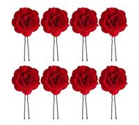 COACOM 8 forcine per capelli con rose rosse, stile retrò, a forma di U, per acconciature da sposa, per matrimoni, feste, balli