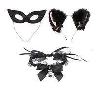 COACOM Banca Auricolare da Gatto A 1 Pezzo, Maschera per Occhi 1 Pezzi, Collare A Campana da 1 Pezzi, Costume di Cosplay Nero, Moda Sexy, Oggetti di Ruolo.