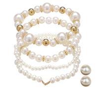 COACOM Bracciale di Perle da 1 Pezzo, 1 Paio di Orecchini di Perle, Gioielli con Perle Finte, Gioielli da Sposa, Orecchini Semplici E Dolci, Decorazioni per Abiti.