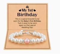 COACOM Braccialetti con Ciondoli d'Amore da 2 Pezzi, con Biglietti D'Auguri, Braccialetti Intrecciati con Perline Regolabili, Regali per 1 Compleanno, Adatti A Figlie, Nipoti E Nipoti.