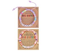 COACOM Braccialetti Regolabili da 2 Pezzi per Sorelle Maggiori, con Carte, Braccialetti con Perline, Tessuti A Mano Fai-da-Te, Regali di Gioielli di Compleanno della Sorella.