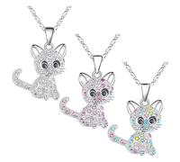 COACOM Collana a 3 pezzi con ciondolo a forma di gatto di diamante, collana versatile, elegante ed elegante, accessorio versatile, ciondolo di cristallo cartoni animati, regalo di compleanno, Zinco