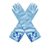 COACOM Guanti a Farfalla Blu da Donna, Principessa Cenerentola Con Decorazione a Fiocco, in Raso, 29 cm