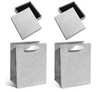 COACOM Scatole Regalo in Argento da 2 Pezzi E Sacchetti di Carta da 2 Pezzi, Scatole di Gioielli in Stile Cassetto Lucido, Sacchetti di Imballaggio, Souvenir di Nozze Abbinati.