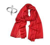 COACOM 1Pc Sciarpa di seta rossa, 1Pc Sciarpa di seta con fibbia, Sciarpa morbida, Sarong a tinta unita, Sciarpa di seta elegante e retrò, Scialle di chiffon da donna, Sciarpa in chiffon traspirante
