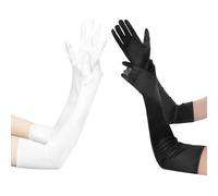 COACOM Set di 2 guanti da costume lunghi in bianco e nero, accessori per costume per feste, balli e matrimoni, guanti in velluto e raso, 21 pollici, nero, bianco, Taglia unica