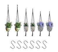 COACOM Set di 6 cesti appesi in pizzo con 6 ganci in corda di cotone, vaso da fiori sospeso, borsa a rete, adatto per interni, esterni, giardino, terrazza, finestra