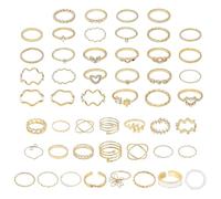 COACOM Set di Anelli d'oro da 50 Pezzi Impilati con Anelli da Donna, Design Irregolare della personalità, Accessori di Bigiotteria.