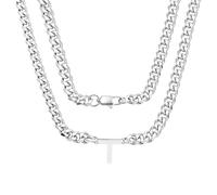 Coagurmes Collana a catena cubana in argento con 26 lettere A-Z, regalo per uomini, ragazzi, papà, figlio, nipote, fidanzato, marito, compleanno, festa del papà, 50cm, Acciaio inossidabile, Nessuna