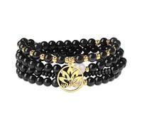COAI Bracciale Buddista Rosario Mala 108 Perline di Pietre Dure Naturali Ossidiana Nera Acrobaleno